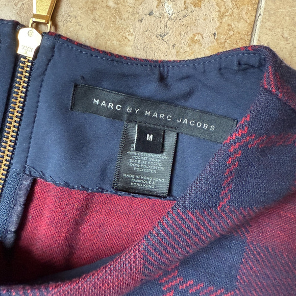 Marc by Marc Jacobs Plaid Dress Women’s Med Red Navy Check Fall Winter Classic - Picture 3 of 8